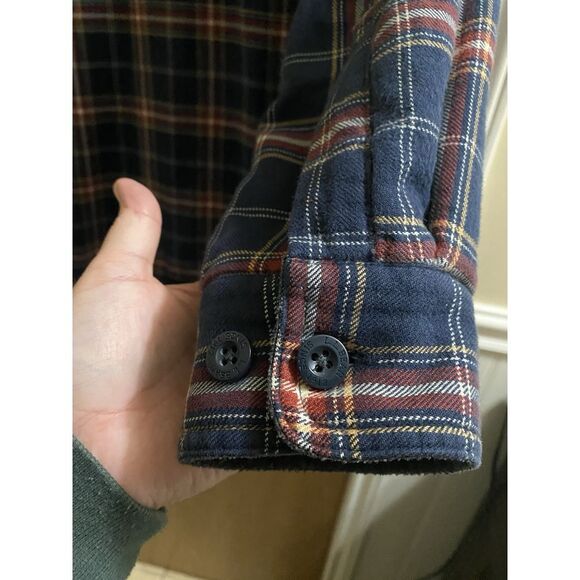 L.L. Bean Men's XS Fleece Lined Plaid Flannel Button Down Shirt Shacket Navy Red - Picture 13 of 15